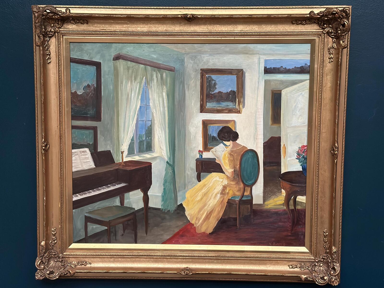 “Interior with Reading Woman” by V. Hansen