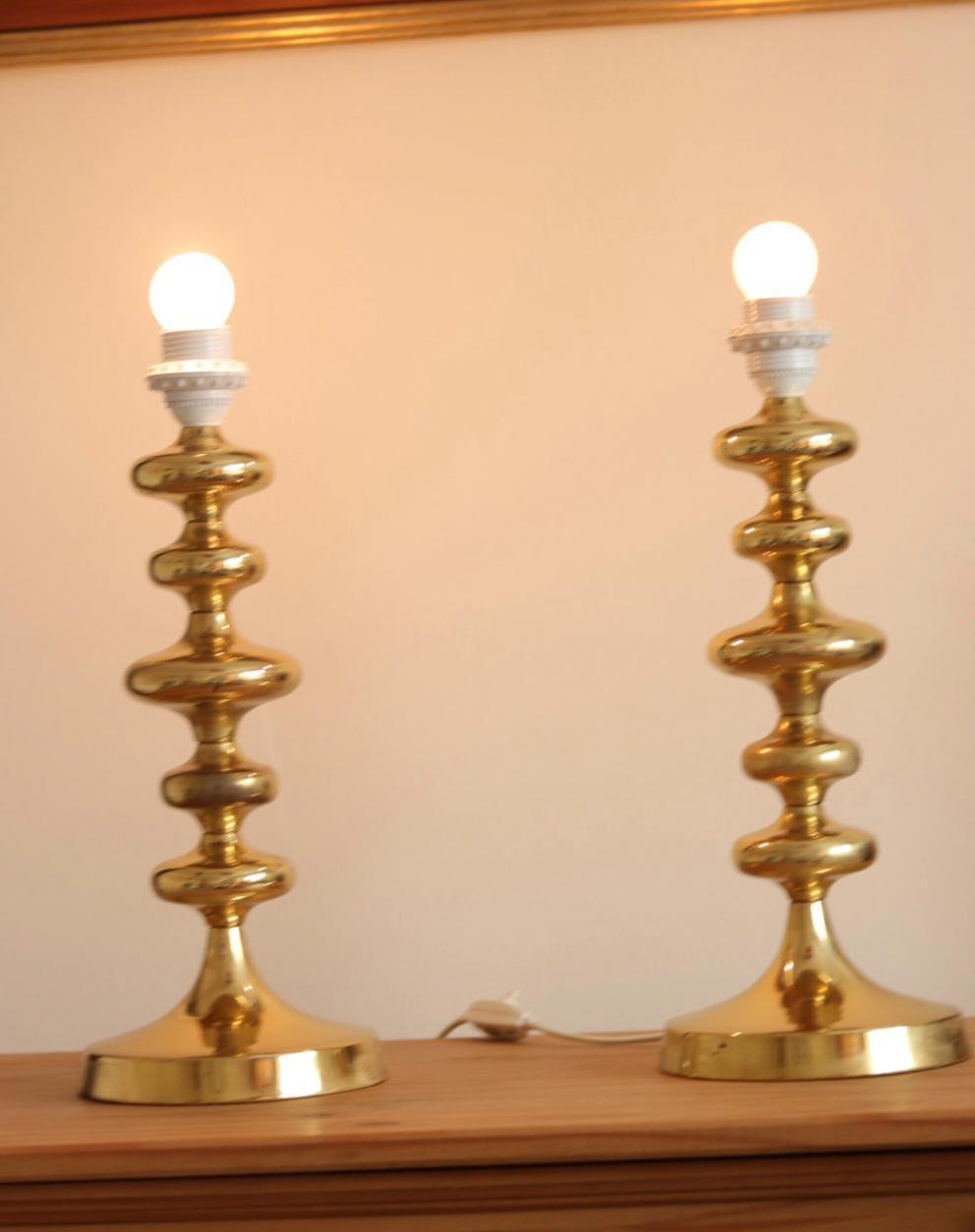 Pair of Swedish Brass Bobbin Table lamp