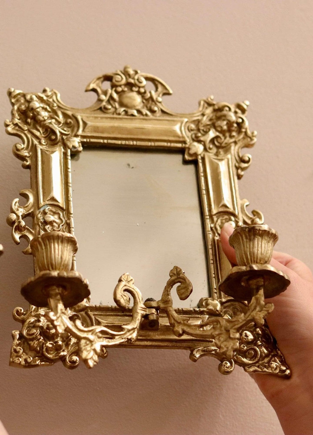 Single Antique Swedish Brass Sconce with Mirror