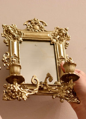 Single Antique Swedish Brass Sconce with Mirror