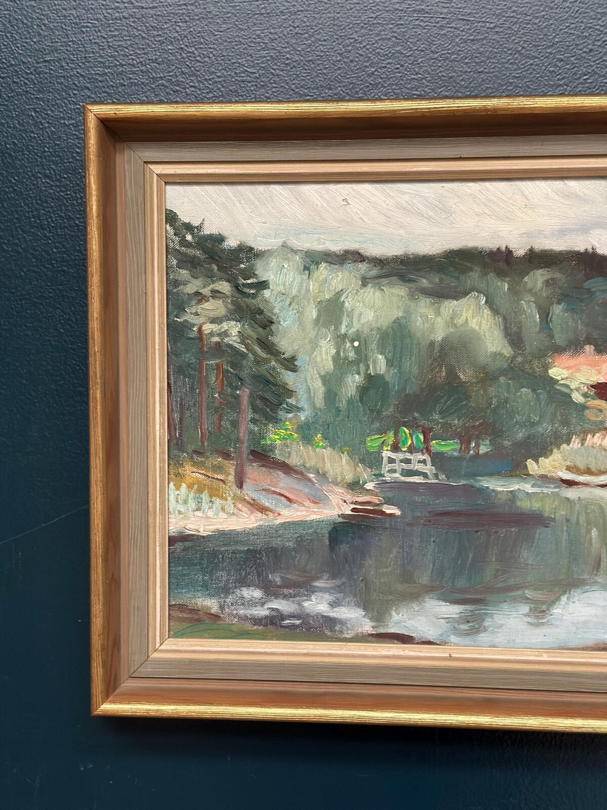 “Lake with Houses” by G. Arner