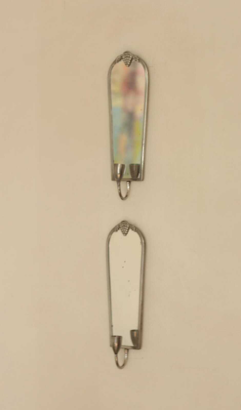 Pair of Mid Century Swedish Pewter Sconces with Mirror