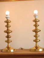 Pair of Swedish Brass Bobbin Table lamp