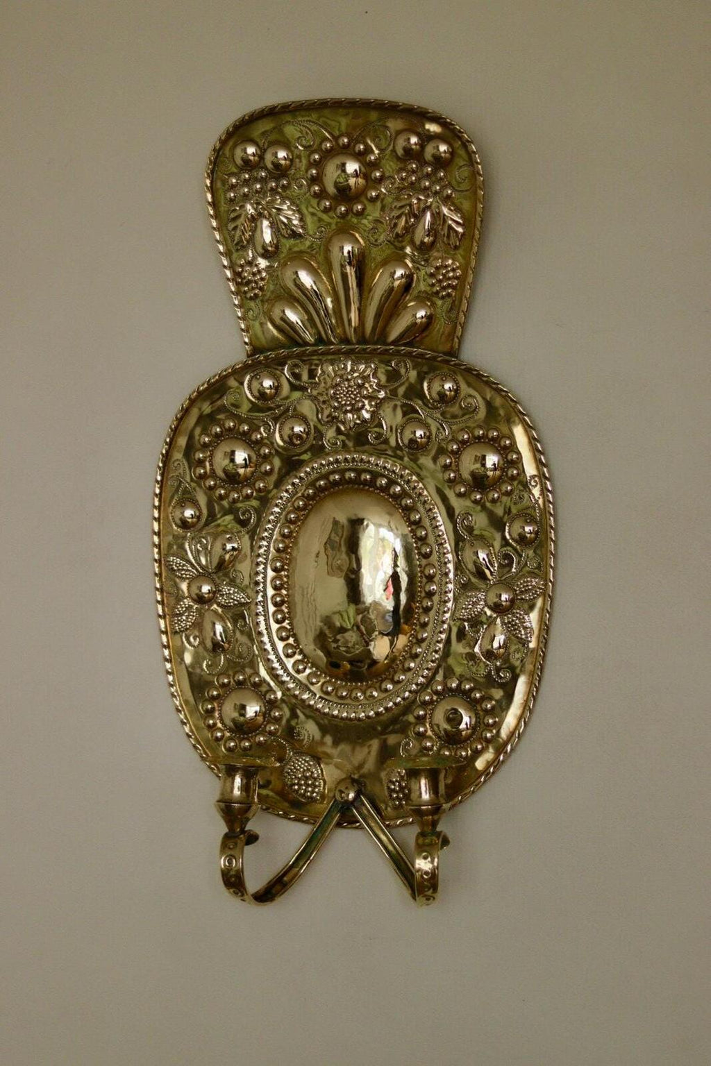 Pair Large baroque Style Mid Century Swedish Brass Sconces