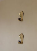 Pair of Vintage Brass Sconces With blue Flower Shape Bobeche (drip tray)