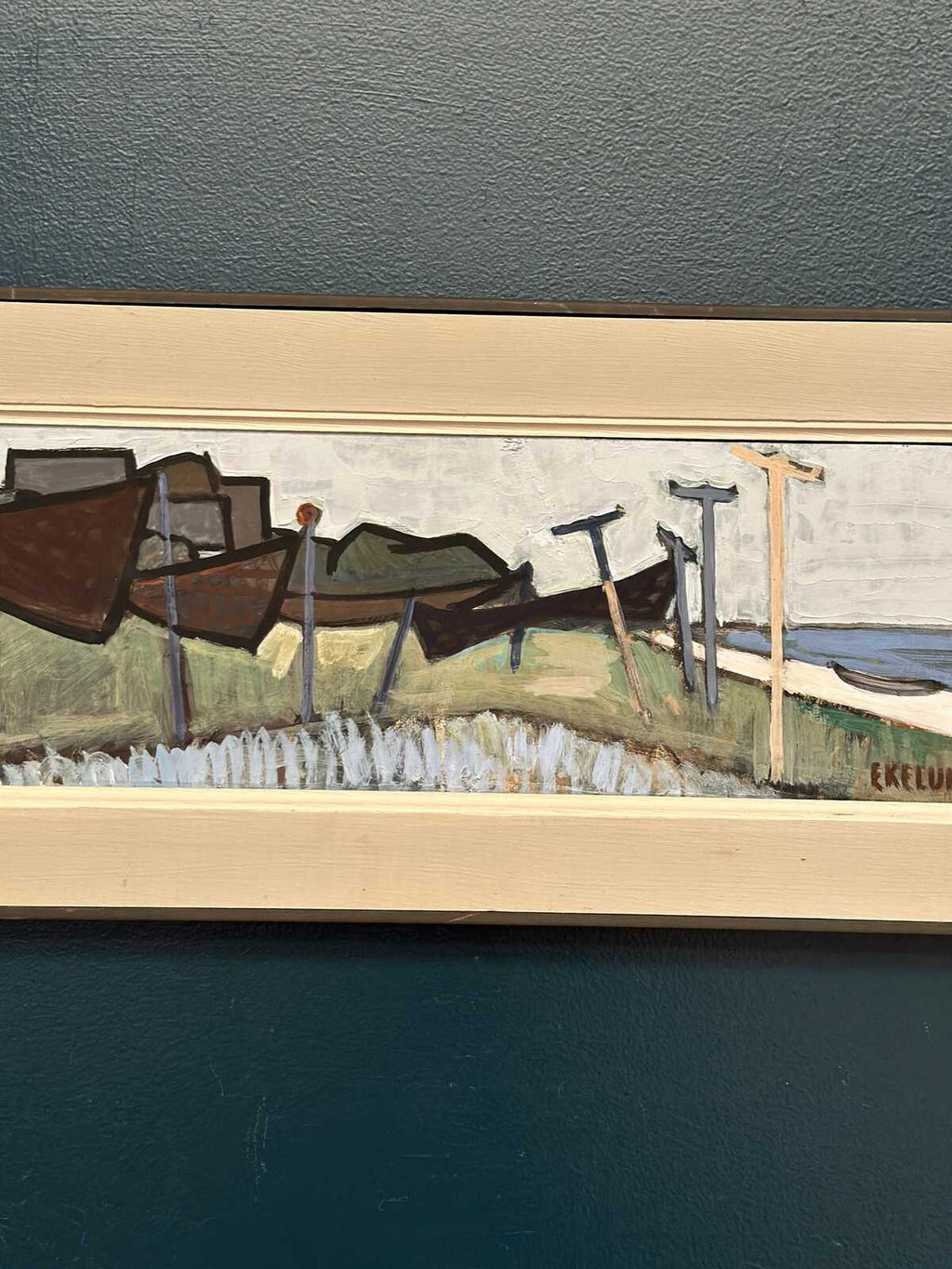 “Coastal Landscape with Beached Boats” by Ivar Ekelund (1908–2002)