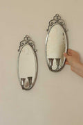 Pair of Mid Century Swedish Pewter Sconces with Mirror By Svenskt - Tenn
