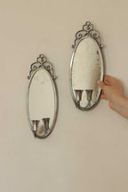 Pair of Mid Century Swedish Pewter Sconces with Mirror By Svenskt - Tenn