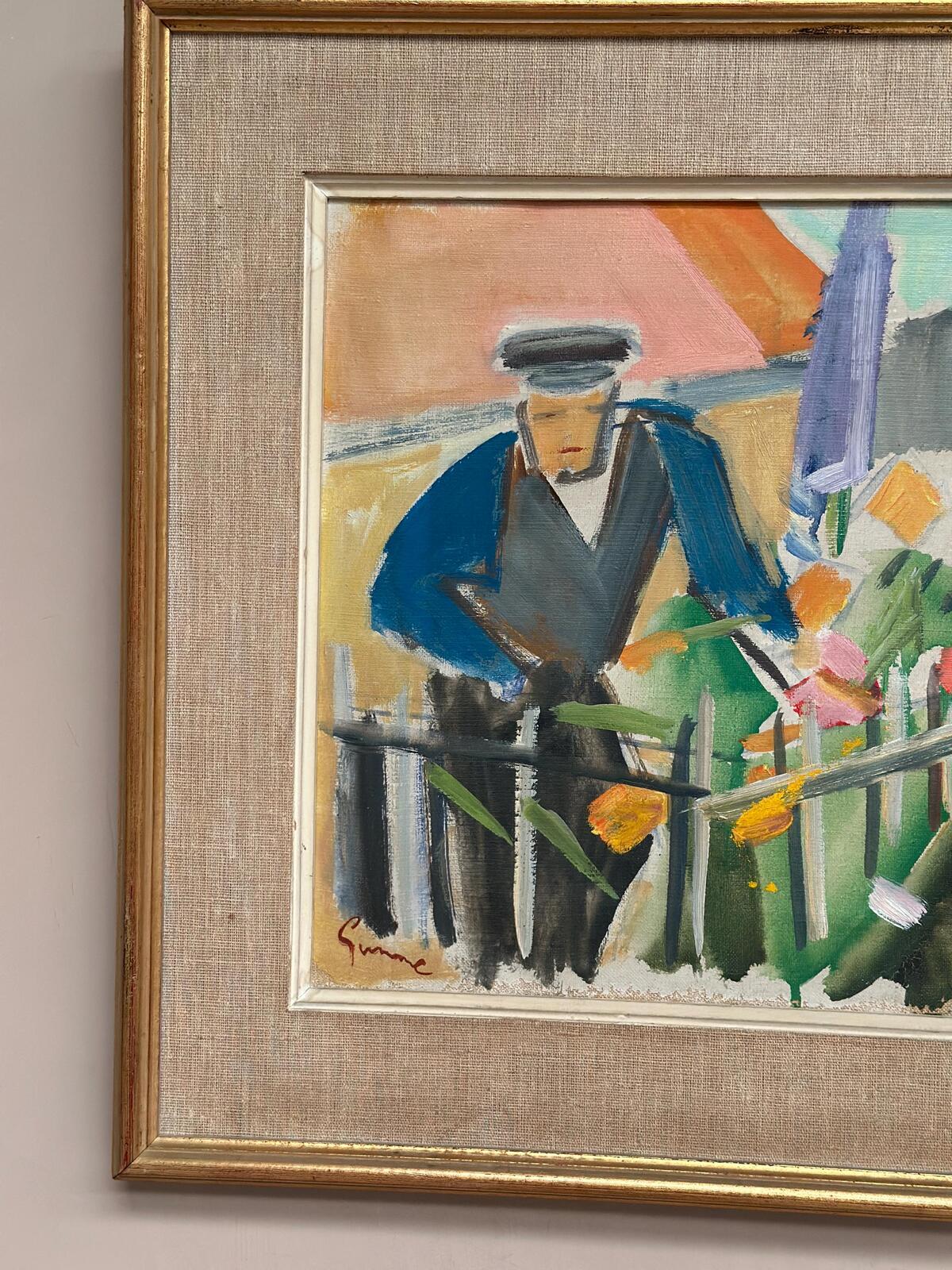 “Figure by a Fence with Flowers” by Carl Gunne