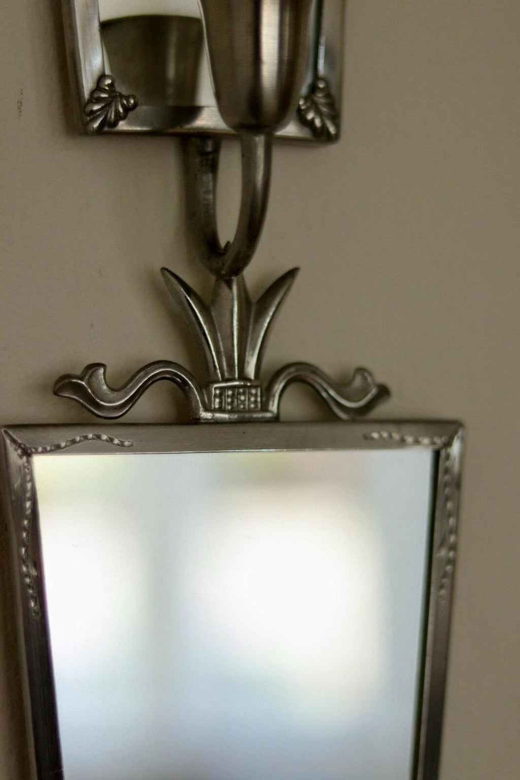 Pair of Mid Century Swedish Pewter Sconces with Mirror