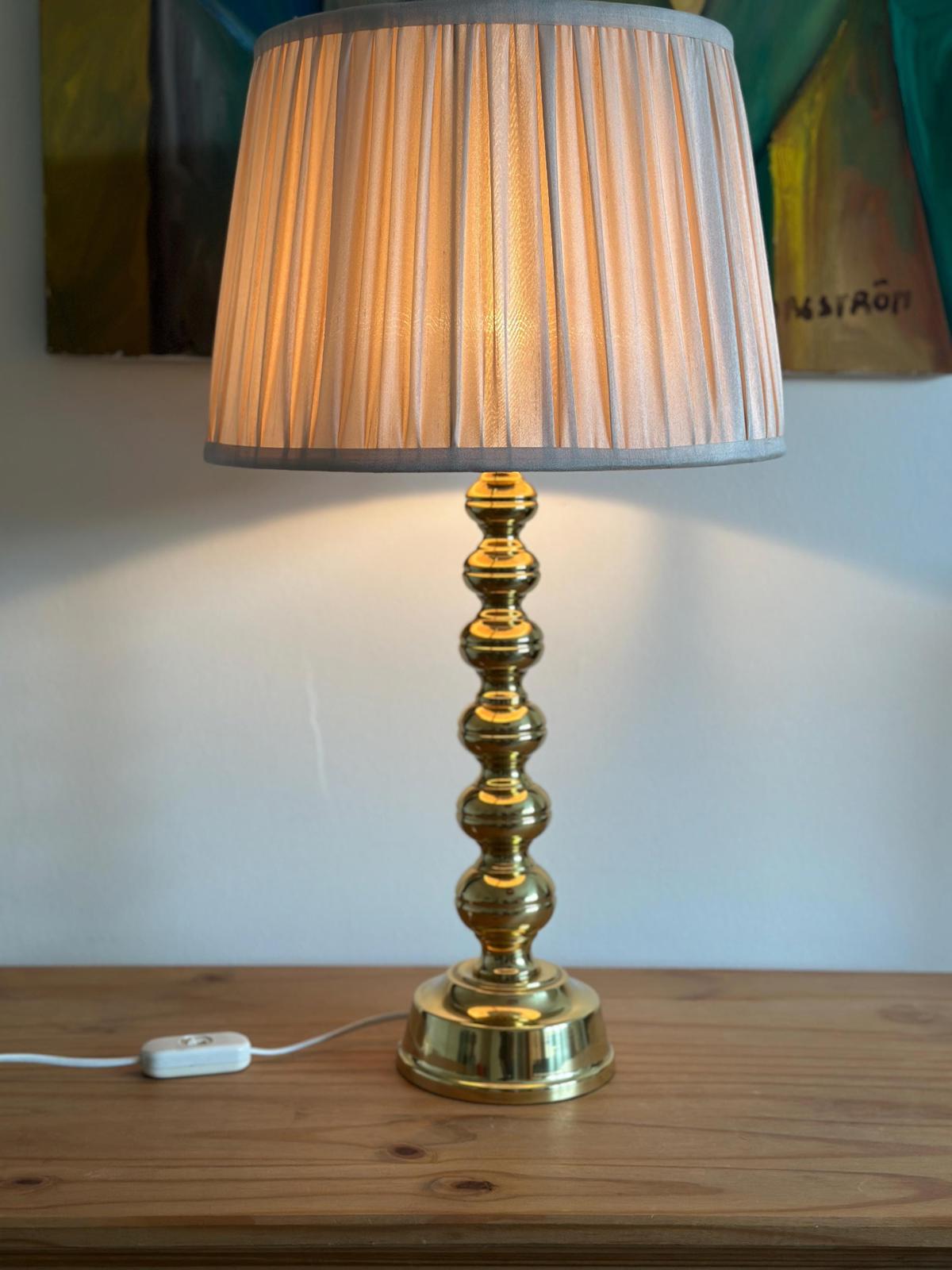 Tall Swedish Brass Bobbin lamps by Enco