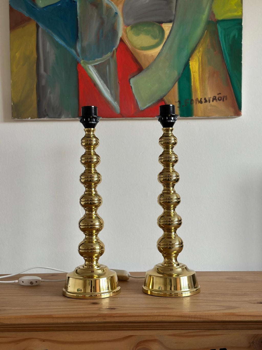 Pair of Mid Century Swedish Brass Lamps by Enco