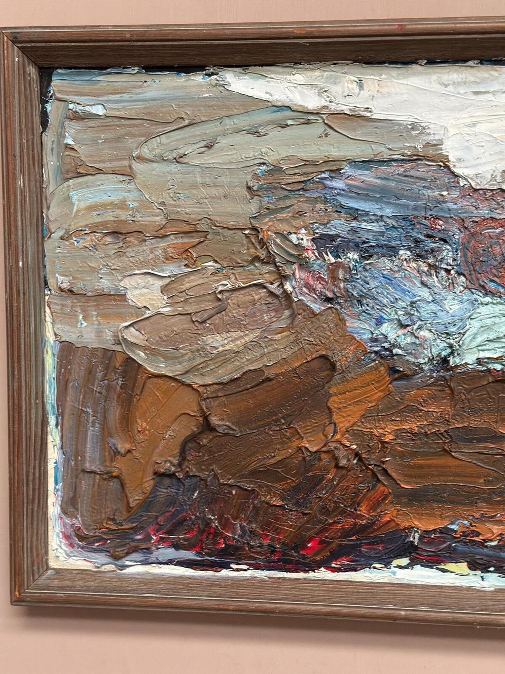 Original Swedish Oil on Canvas – “Abstract Composition”  – Vintage & Framed – 76 × 37 cm (29.9" × 14.6")