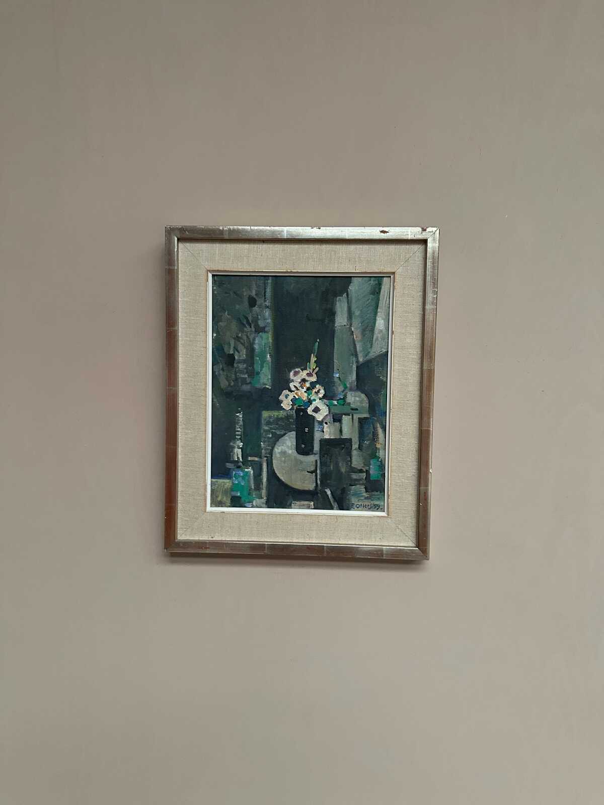 “White Blossom in Black Vase” by Edvin Ollers