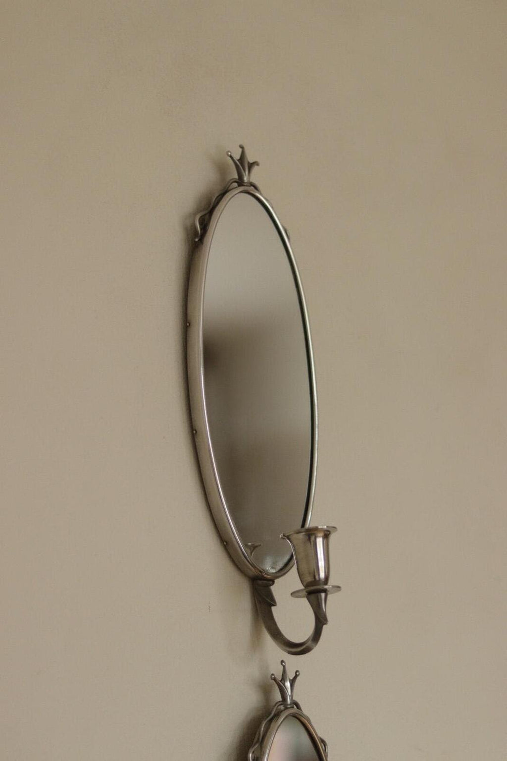 Pair of Mid Century Swedish Pewter Sconces with Mirror by Svenskt - Tenn