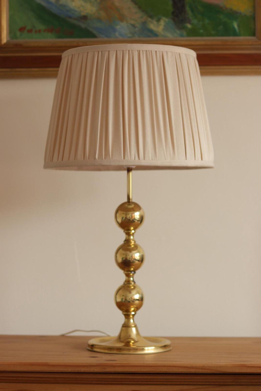1970's Pair of Brass Bobbin Table lamps