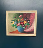 “Pansies in Blue Vase” by G. Stränz