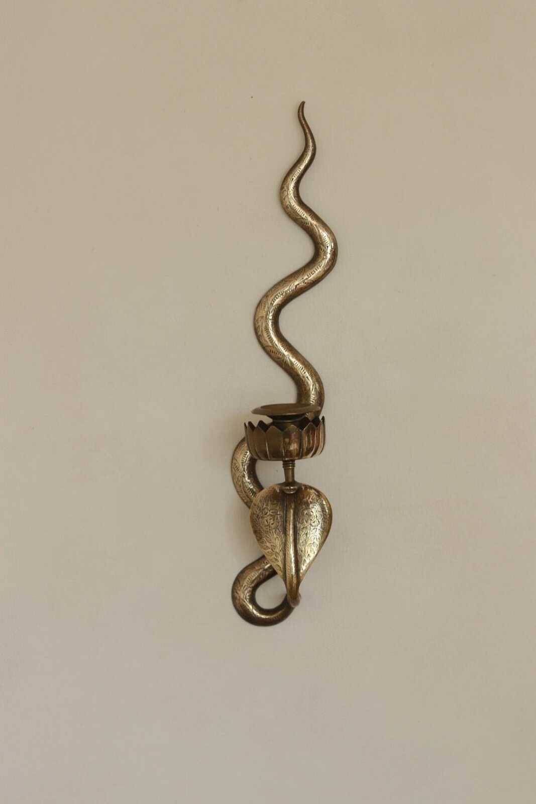 Pair of Egyptian Revival Style Engraved Brass Cobra Sconces