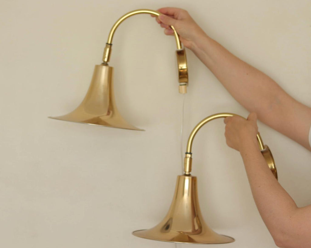 Danish 1960's Pair of Statement Trump Shape Lights in Brass, designed by Börje Claes for Norlett Elit.