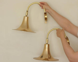 Danish 1960's Pair of Statement Trump Shape Lights in Brass, designed by Börje Claes for Norlett Elit.