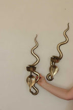 Pair of Egyptian Revival Style Engraved Brass Cobra Sconces