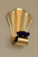 Pair of Vintage Brass Sconces With blue Flower Shape Bobeche (drip tray)