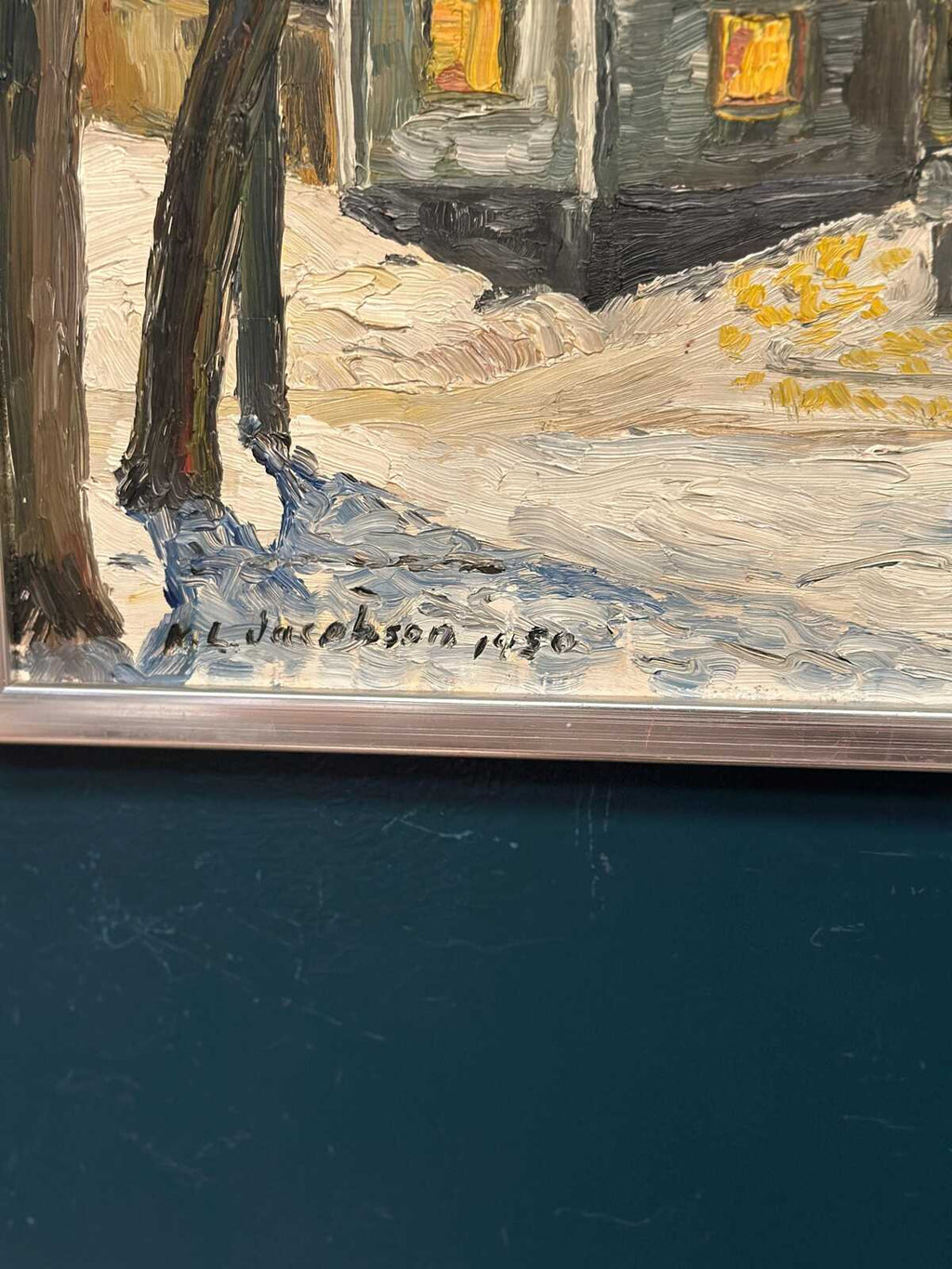 “Winter Landscape with House” by M. L. Jacobson