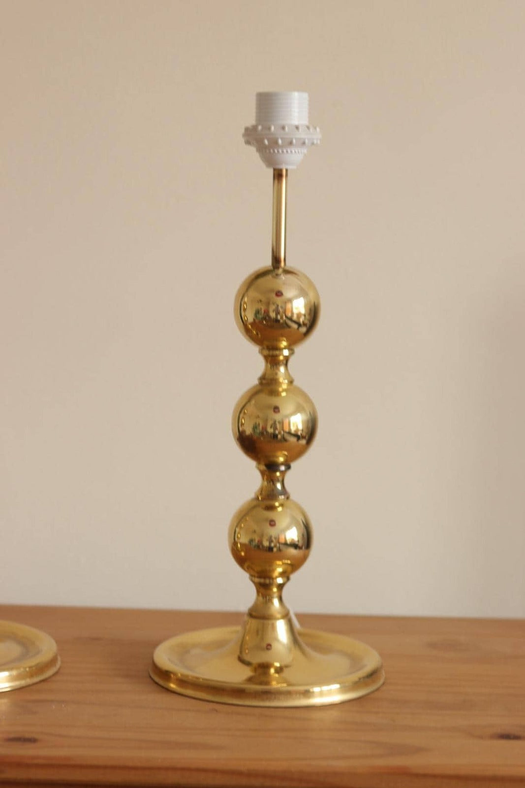 1970's Pair of Brass Bobbin Table lamps