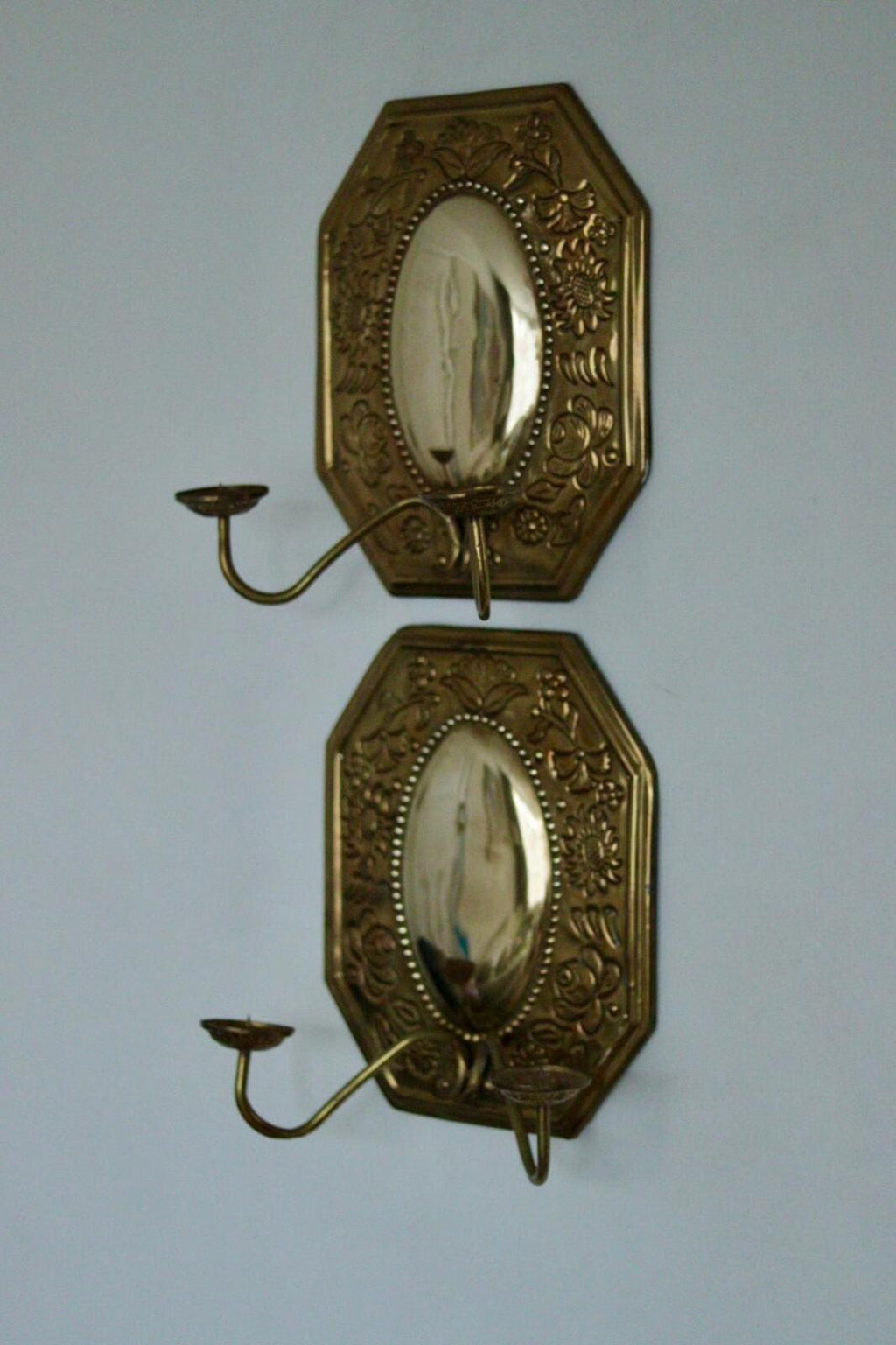 Pair of Mid-Century Swedish Brass Octagonal Double Arm Sconces