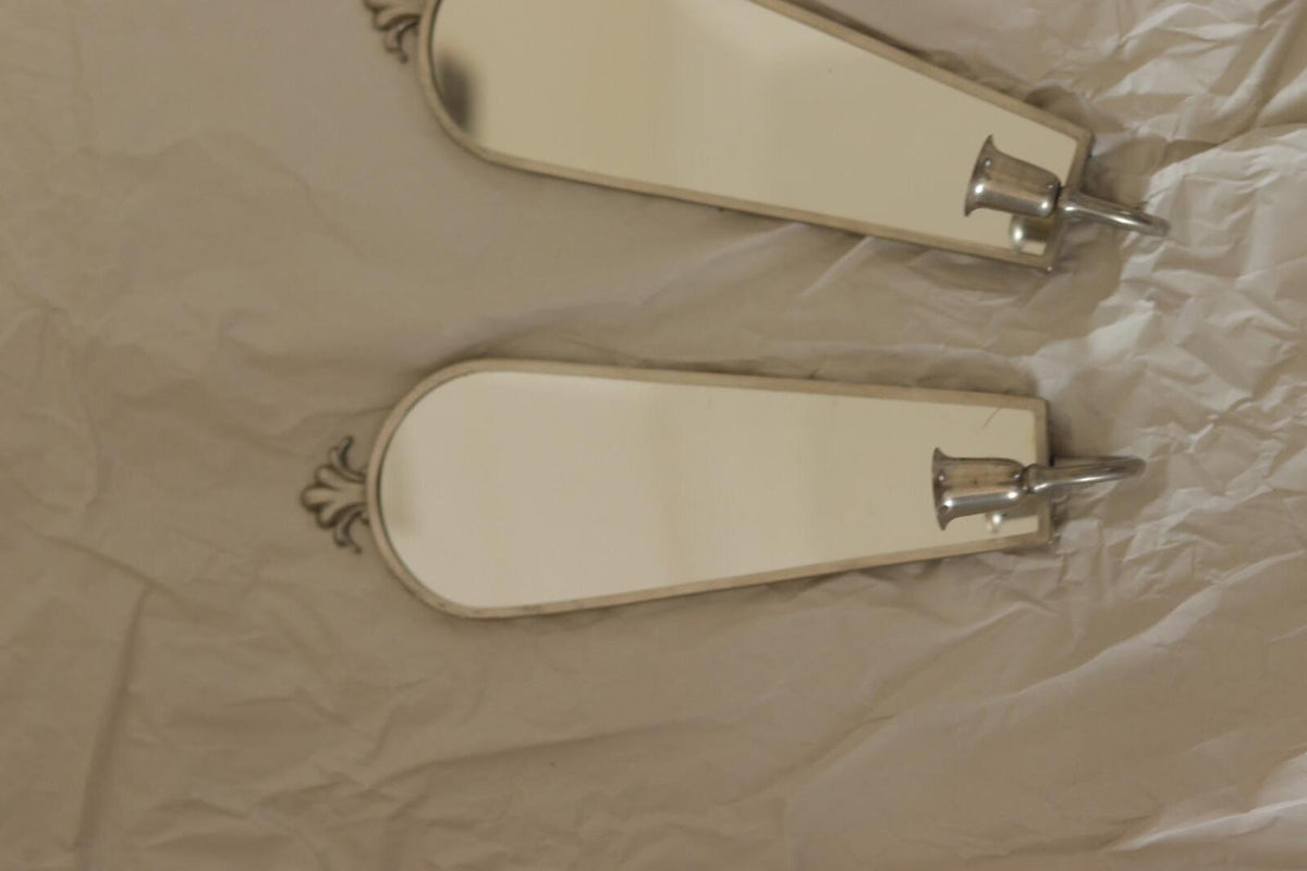 Pair of Mid Century Swedish Pewter Sconces with Mirror