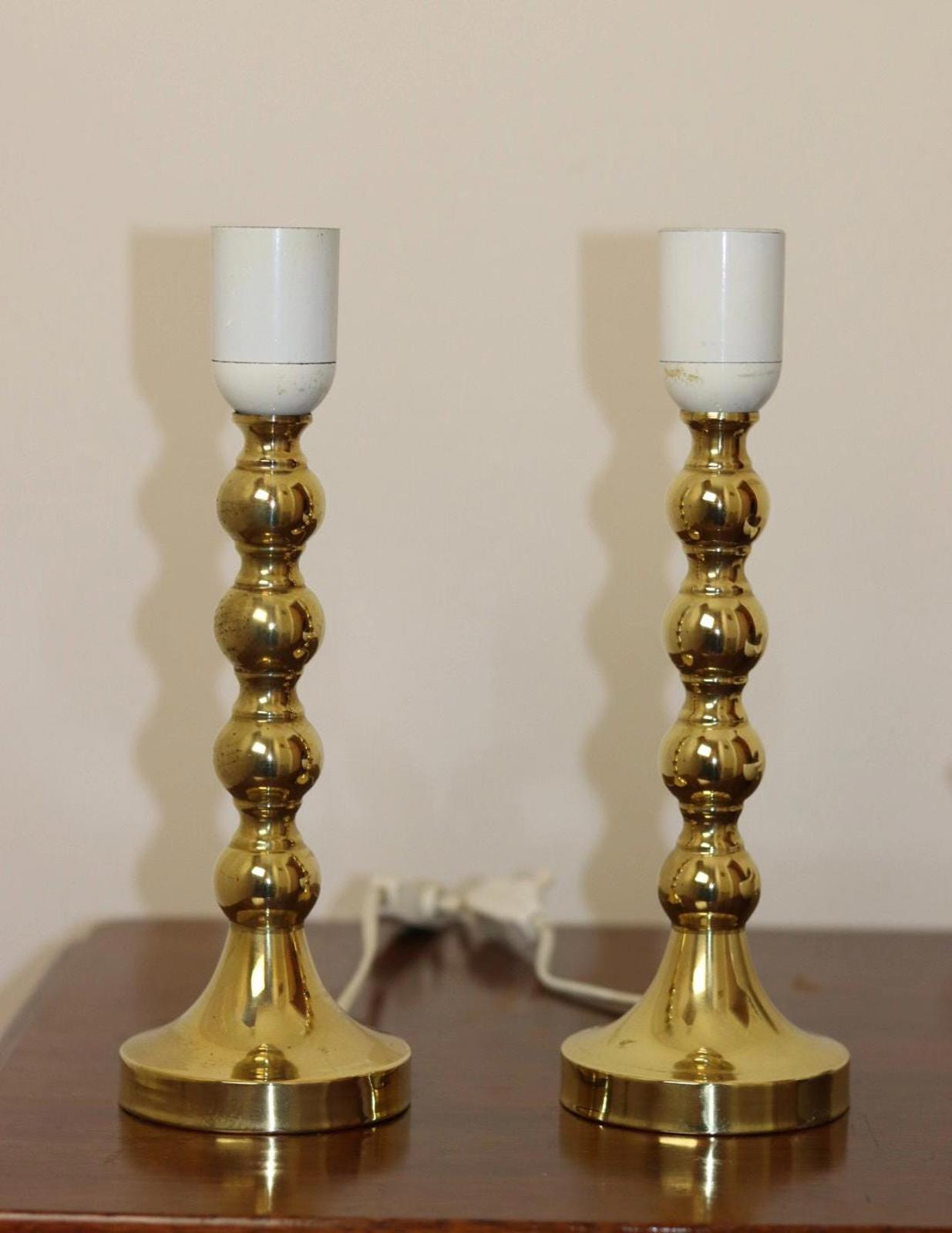 Pair of Mid Century Swedish Brass Lamps with French Scallop Shades