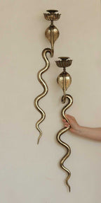 Pair of Egyptian Revival Style Engraved Brass Cobra Sconces