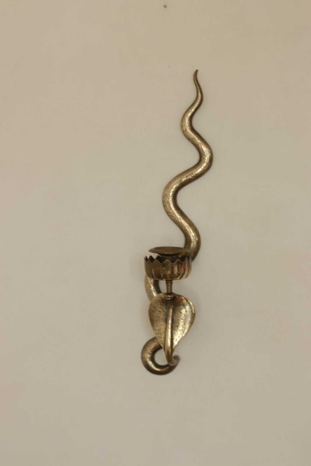 Pair of Egyptian Revival Style Engraved Brass Cobra Sconces