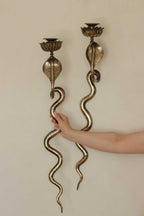 Pair of Egyptian Revival Style Engraved Brass Cobra Sconces