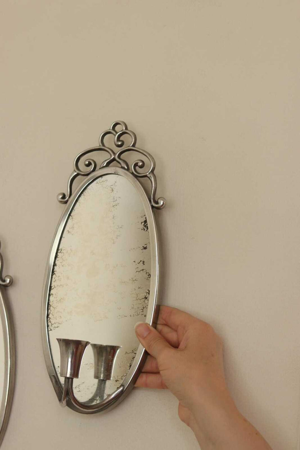 Pair of Mid Century Swedish Pewter Sconces with Mirror By Svenskt - Tenn