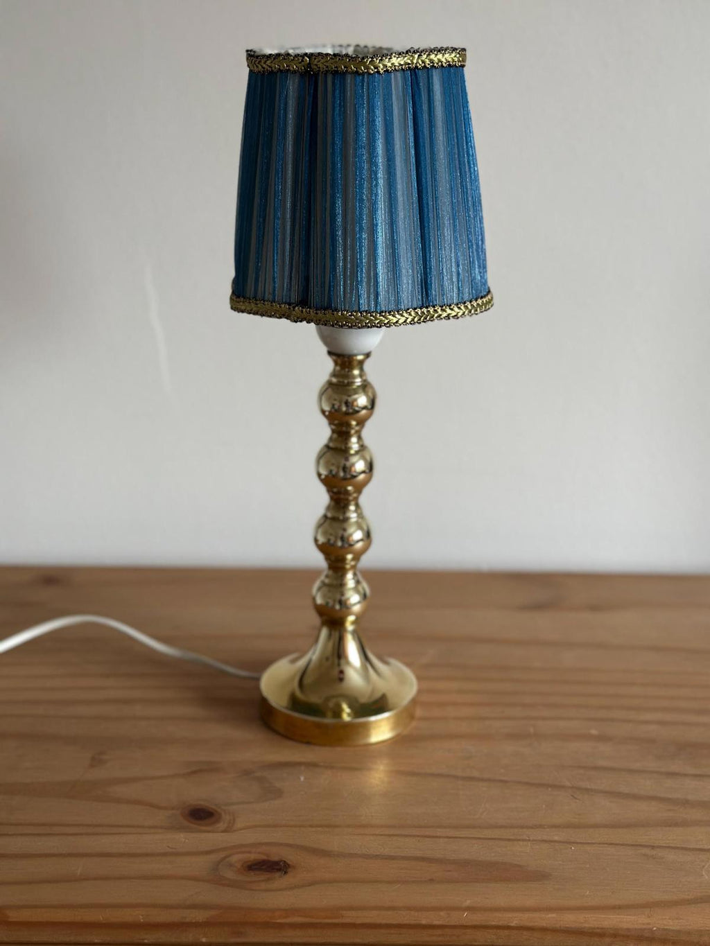 Pair of Mid Century Swedish Brass Lamps with French Scallop Shades