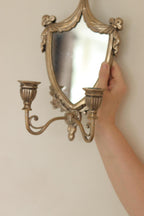 Pair of  Vintage Double Arm Italian Brass Sconces with Mirror