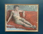 “Reclining Lady on Red Couch” by Vilhelm Blomquist