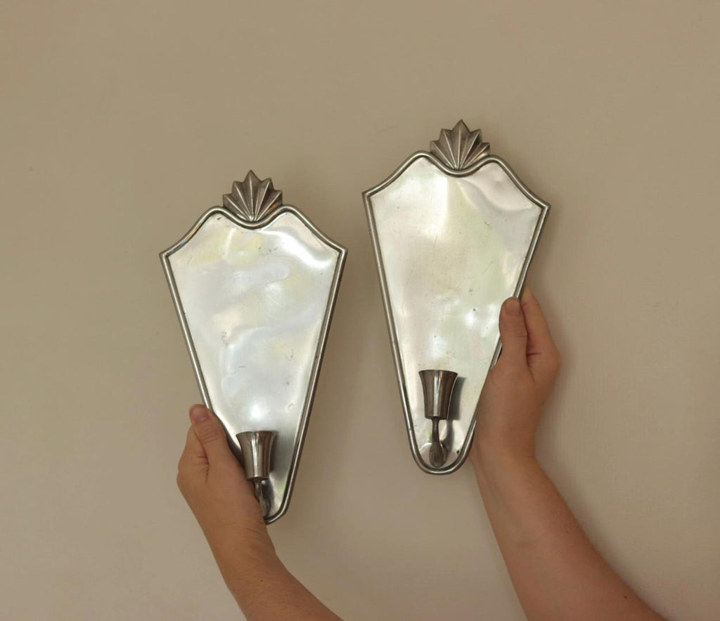 Pair Of Swedish Pewter Sconces By Ystad Tenn