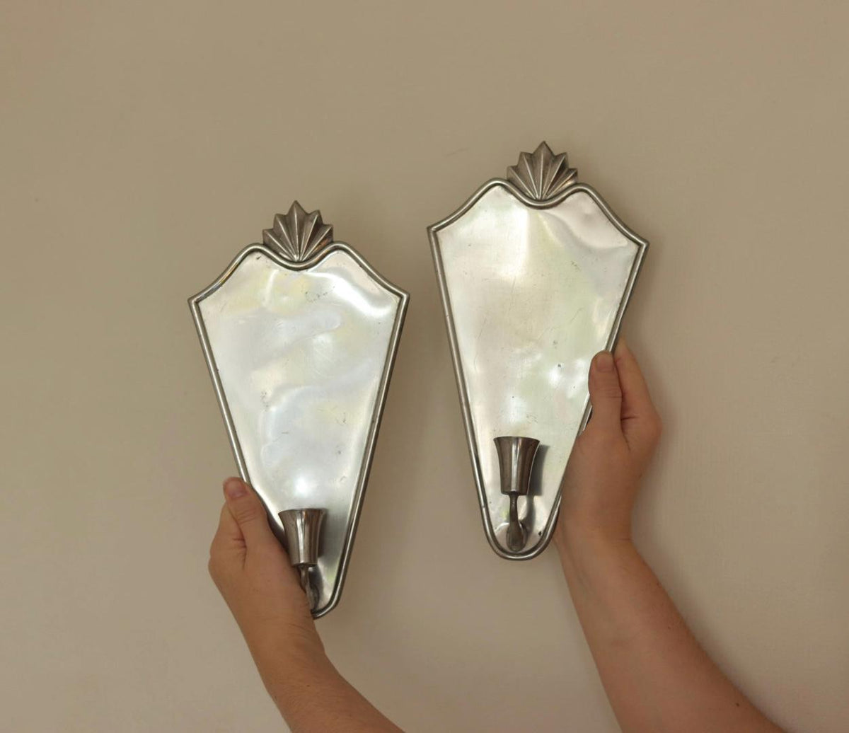 Pair Of Swedish Pewter Sconces By Ystad Tenn