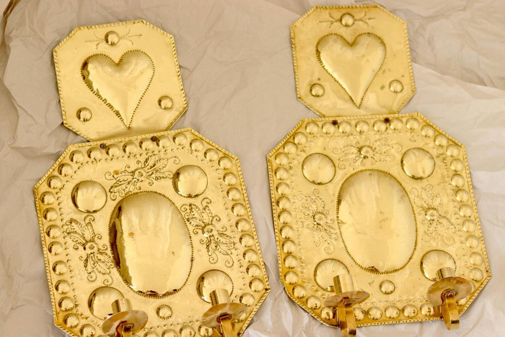Large Baroque Style  Mid-Century Double Arms Brass Swedish Sconces