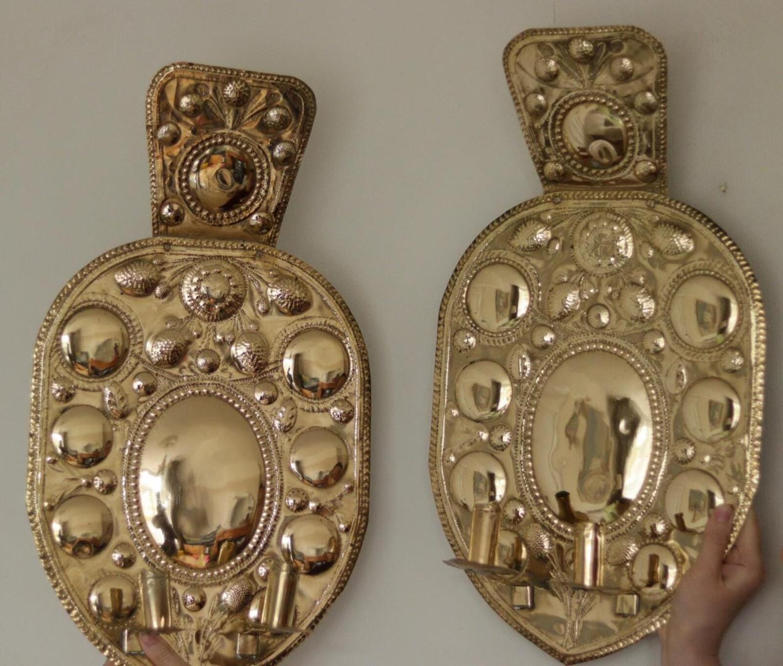 Pair Large baroque Style Mid Century Swedish Brass Sconces