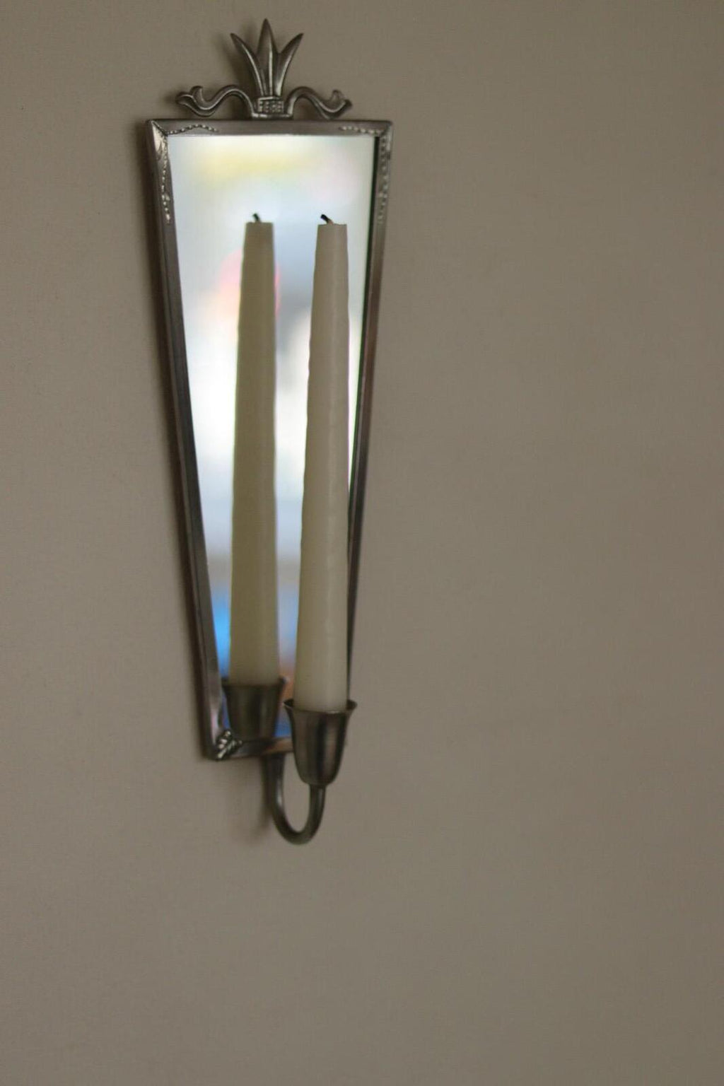 Pair of Mid Century Swedish Pewter Sconces with Mirror
