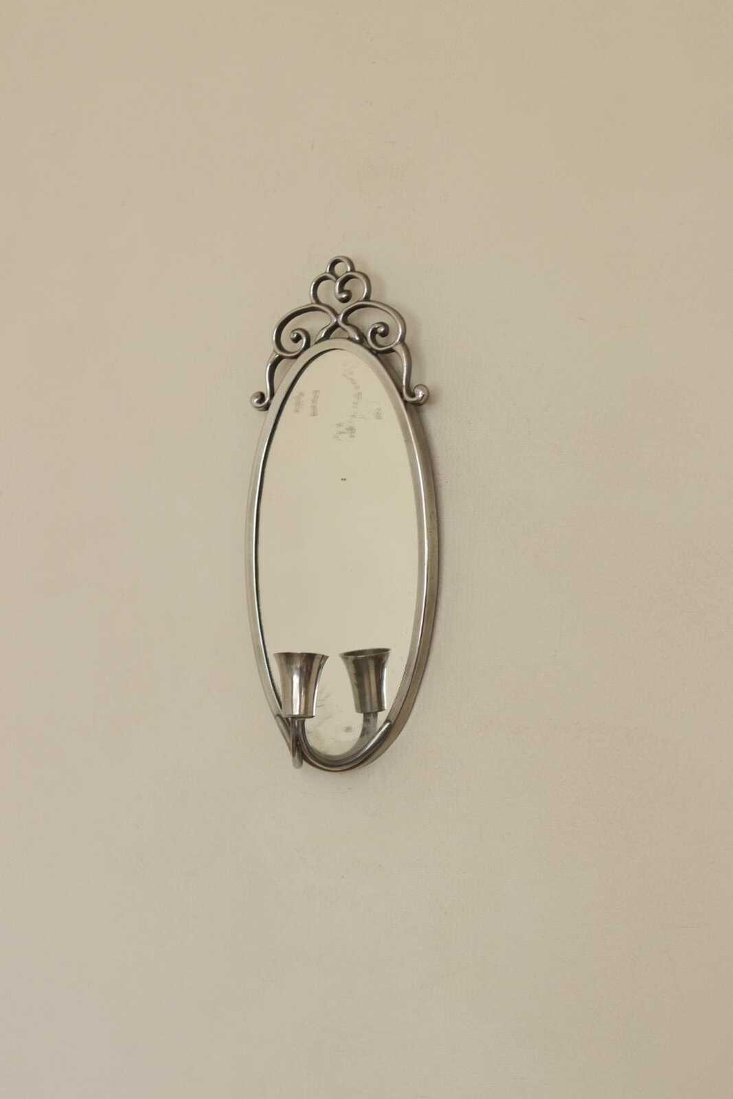 Pair of Mid Century Swedish Pewter Sconces with Mirror By Svenskt - Tenn