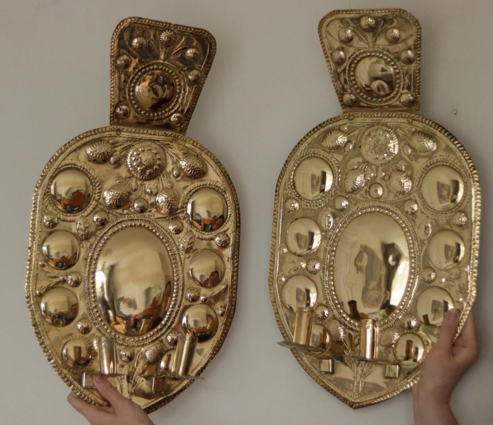 Pair Large baroque Style Mid Century Swedish Brass Sconces