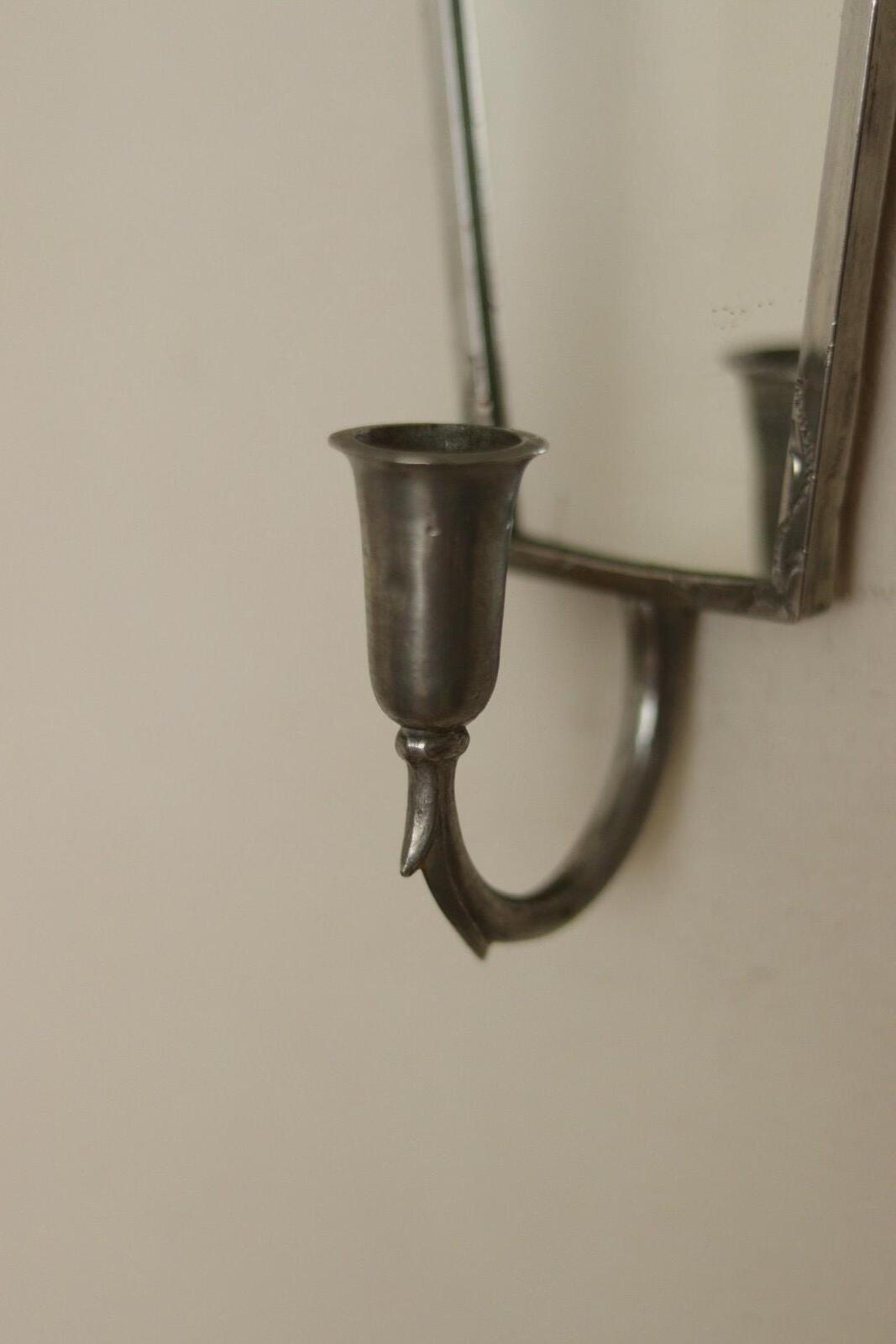 Pair of Mid Century Swedish Pewter Sconces with Mirror By Svenskt - Tenn