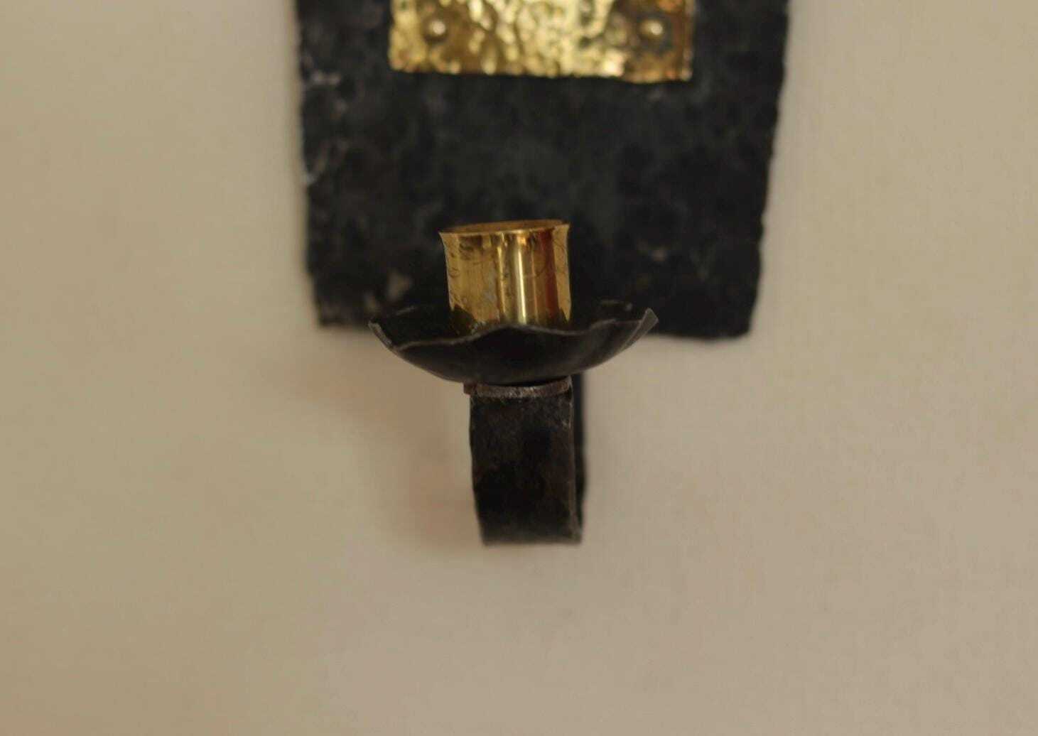 Pair Of Mid Century Swedish Brass and Wrought Iron Sconces with Bird Motifs