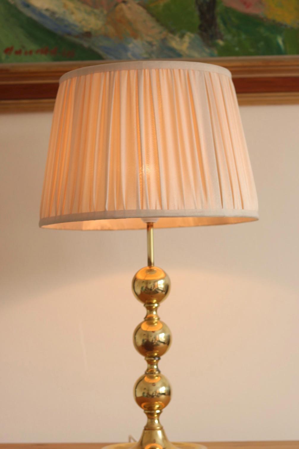 1970's Pair of Brass Bobbin Table lamps