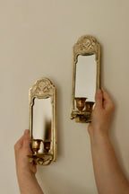 Pair of Mid-Century Swedish Brass Sconces with Mirror