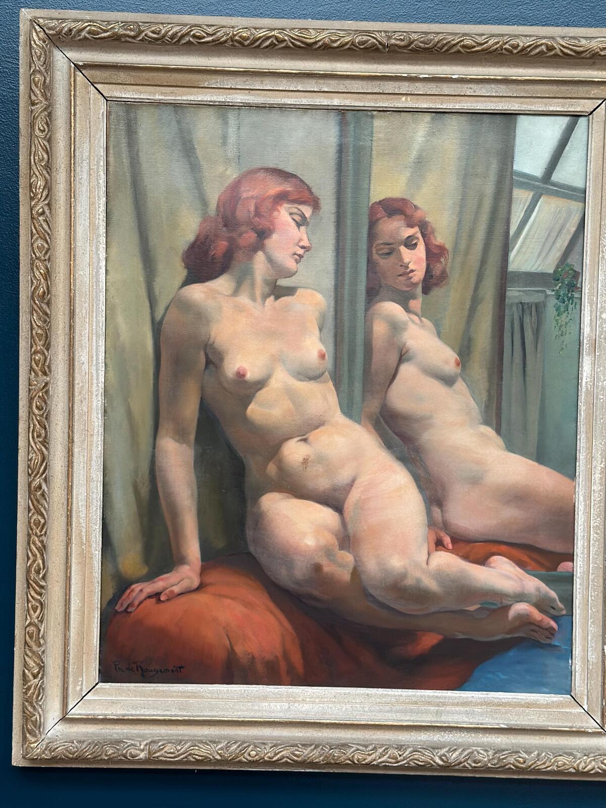 Sittande kvinna vid spegel By Philippe de Rougemont (1891–1965)